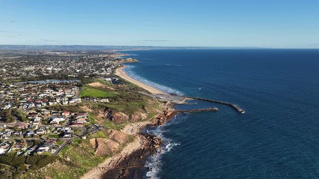 Christies Beach and O'Sullivan Beach, Adelaide, South Australia &ndash; 4K aerial drone footage of sandy coastline, coastal suburbs, waterfront house, cliffs, marina, boat ramp and seaside landscapes