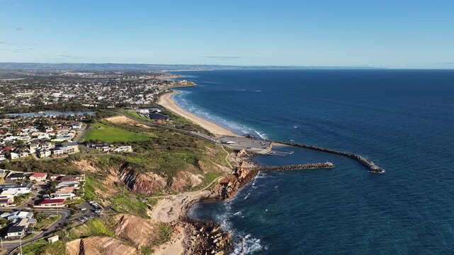 Christies Beach and O'Sullivan Beach, Adelaide, South Australia &ndash; 4K aerial drone footage of sandy coastline, coastal suburbs, waterfront house, cliffs, marina, boat ramp and seaside landscapes