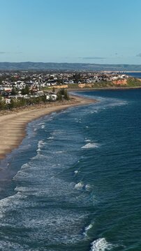 Christies Beach and O'Sullivan Beach, Adelaide, South Australia &ndash; 4K vertical aaerial drone footage of sandy coastline, coastal suburbs, waterfront house, cliffs, marina, boat ramp, seaside landscapes