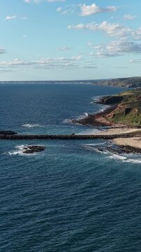 O'Sullivan Beach and Christies Beach, Adelaide, South Australia &ndash; 4K vertical aerial drone footage of sandy coastline, coastal suburbs, waterfront house, beaches, cliffs, marina, boat ramp