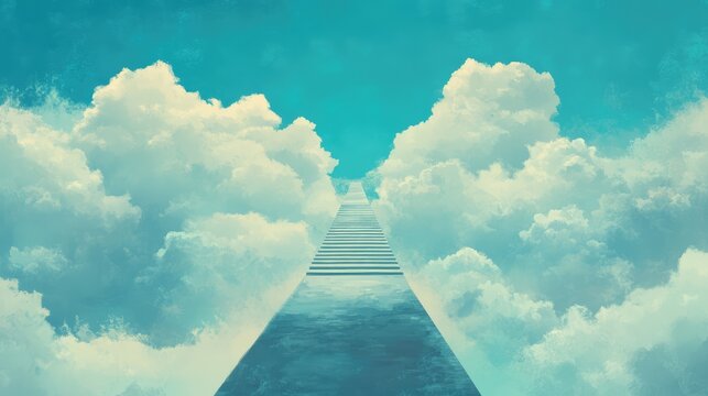 A blue sky with clouds and a long, narrow path