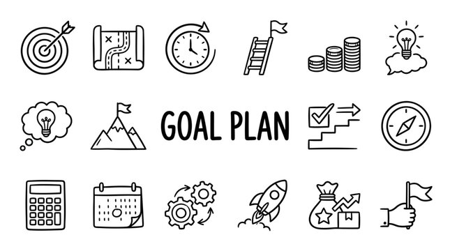 Business Goal Planning Icons Set.