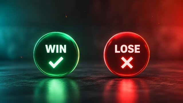 Digital Risk Management and Trading Outcome Choice with Glowing Win and Lose Interface Buttons