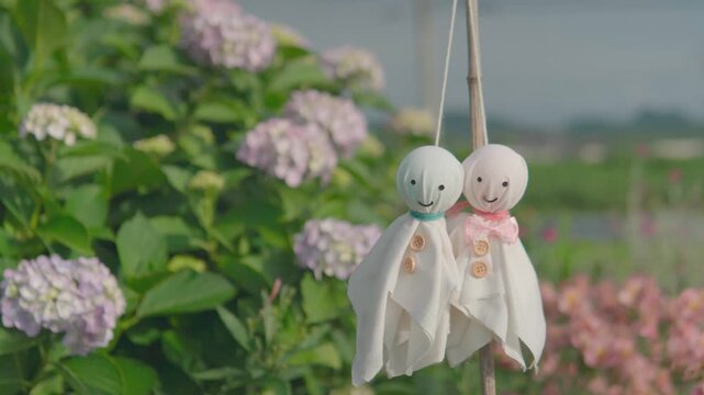 紫陽花とてるてる坊主