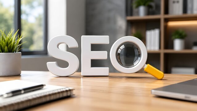 Search Engine Optimization Strategy and Digital Marketing Analytics Concept with SEO Typography