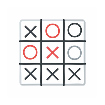 Flat design tic tac toe grid with red and gray symbols