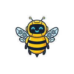 Fototapeta premium Cute robot bee with gear wings and happy face