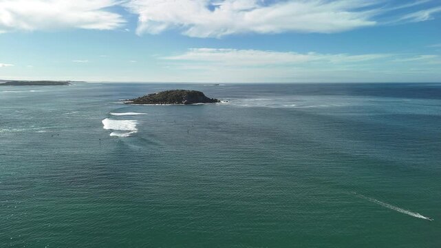 Wright Island, Encounter Bay, South Australia &ndash; 4K aerial drone footage of remote island, turquoise waters, rocky shoreline, and pristine coastal landscape near Victor Harbor