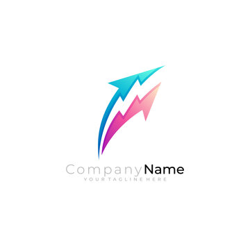 arrow logo and lightning design combination, maximum speed logo
