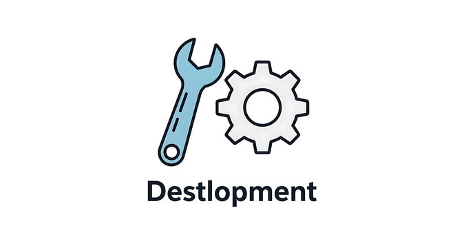Wrench and gear icon symbolizes the technical process of development and industrial maintenance.
