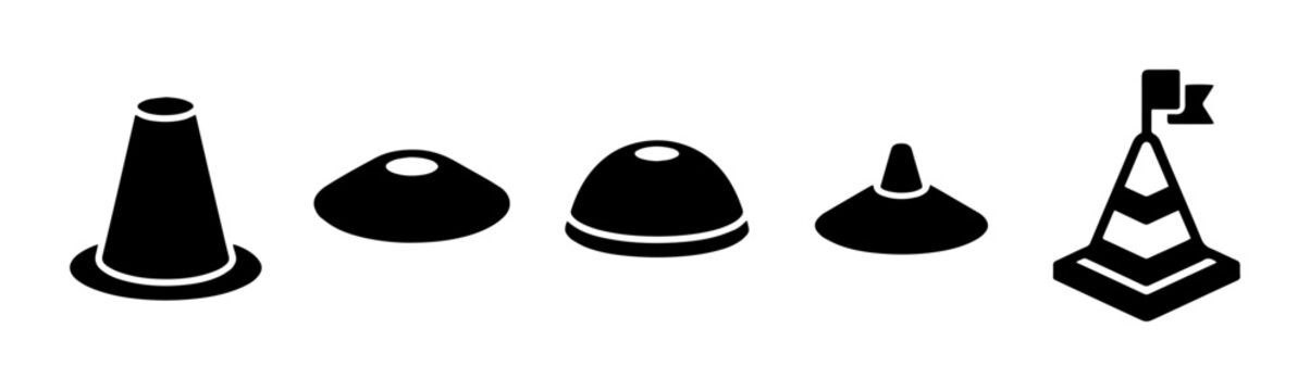 Traffic Cones and Markers Vector Icons, Safety and Training Symbols, Roadwork and Sports Equipment