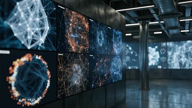 Medium frame capturing a luminous lightthemed fraud detection wall with precise anomaly alerts and interactive network diagrams on large screens rest of the room gently blurred.