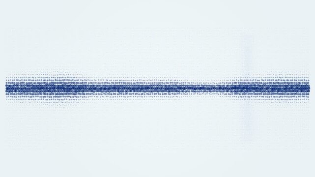 Abstract horizontal band of blue circles in a gradient halftone pattern. Concentric dot arrays on a light blue grid, minimalist geometric graphic element.