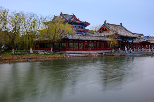 Ancient Pavilion and Lake Reflections at Kaifeng, Henan Province