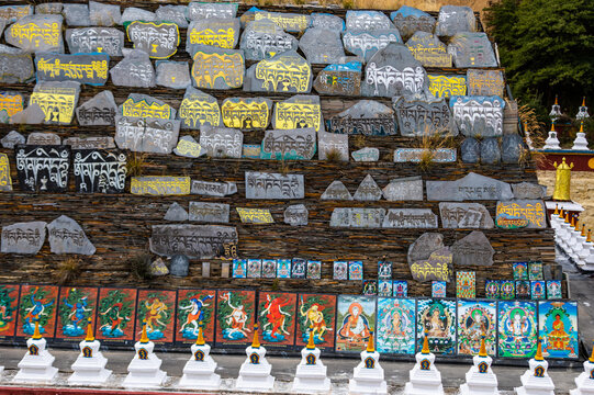 Tibetan Monastery Prayer Stones and Thangka Art in Ganzi, Sichuan