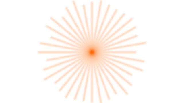 Orange radial lines emanating from a central dot, minimalist sunburst icon, geometric starburst pattern, simple vector line art, isolated on white.