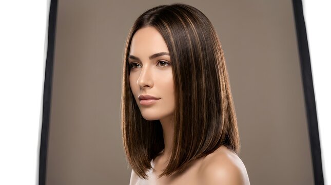 Modern Sleek Chocolate Brown Long Bob Hairstyle Portrait