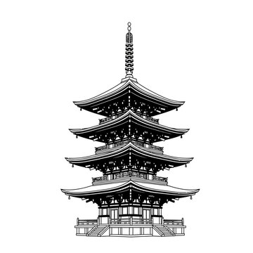 Traditional pagoda illustration with layered eaves against white background