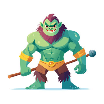 an exquisite premium quality artwork depicting mighty orc gladiator holding ancient spiked mace club excellent for custom fashion textile printing greeting cards