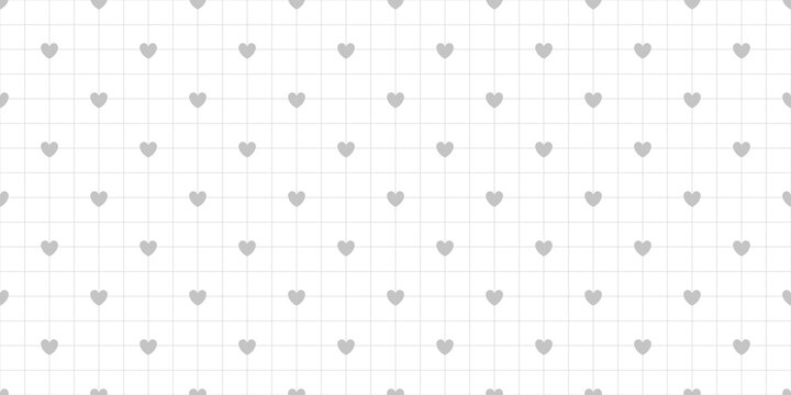 Minimalist soft grey heart grid layout on white technical notebook paper seamless design for clean modern stationery liners.