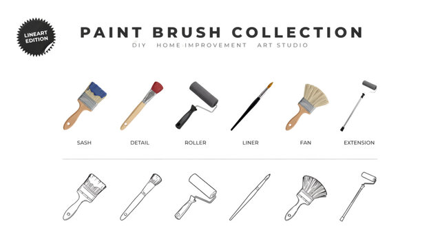 Assorted paint brush collection set for artistic painting and crafting Vector