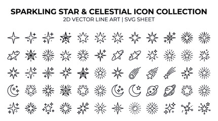 Sparkling stars and celestial icons in minimalist line art style © Hidan