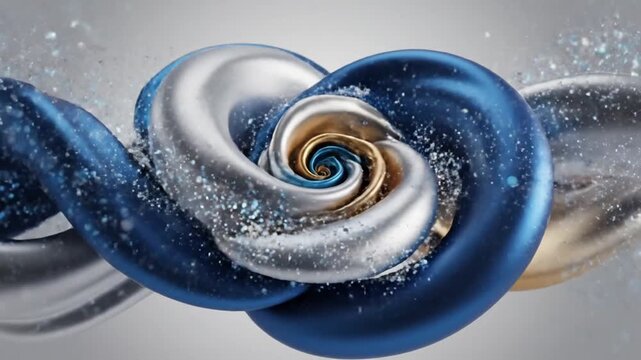 Twisted blue and silver metallic tubes background.