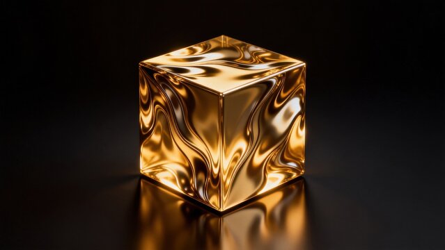 Golden cube with wavy surface