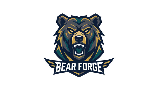 Fierce grizzly bear mascot logo with forge banner text