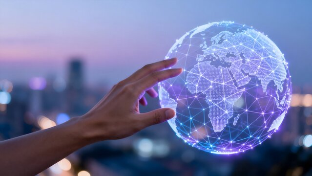Hand holding digital globe