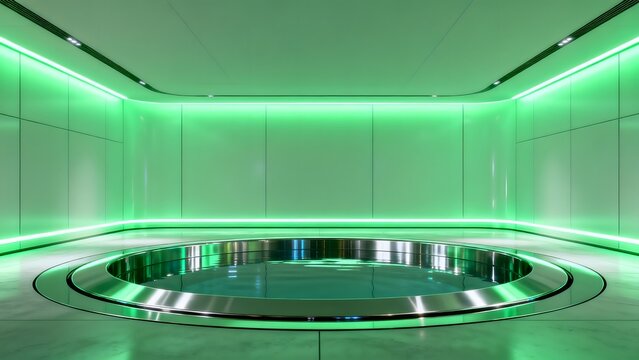 Modern room with circular pool and green lighting