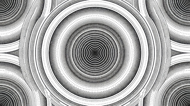 Monochrome concentric circle pattern with stippling effect