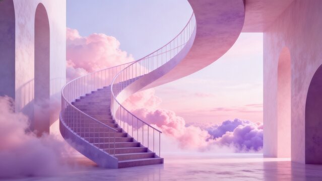 Spiral staircase in surreal sky