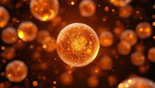 Glowing Molecular Spheres Representing Atmospheric Phosphine Gas Particles in a Golden Nebula Space Environment