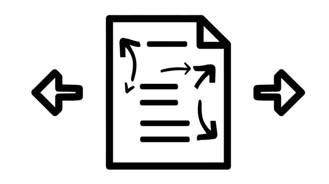 Document content flow and data management process icon with navigation arrows, illustrating responsive content or workflow