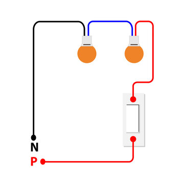 Electrical Wiring Diagram Showing Two Light Bulbs With Live, Neutral and Single Switch