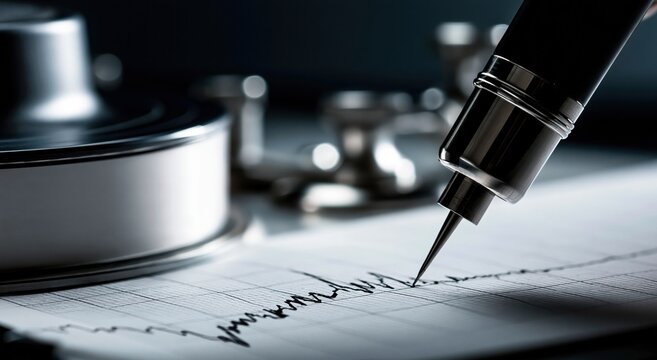 Medical syringe drawing blood on lab test paper with pipette