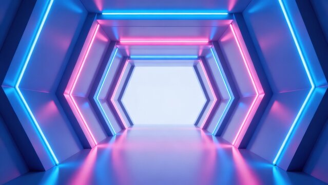 neon lit hexagonal tunnel