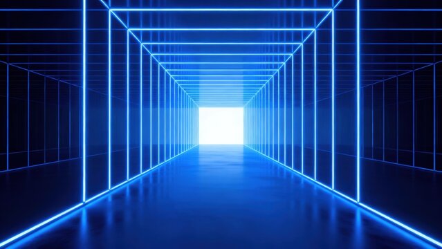 Blue neon geometric tunnel