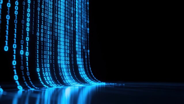 Digital binary code flow on dark surface