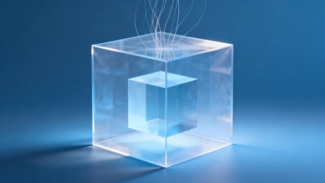 Transparent cube with inner cube and light strands