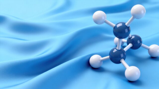 Molecular structure on blue fabric