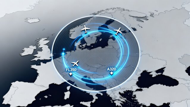 Airplanes in flight over Europe map