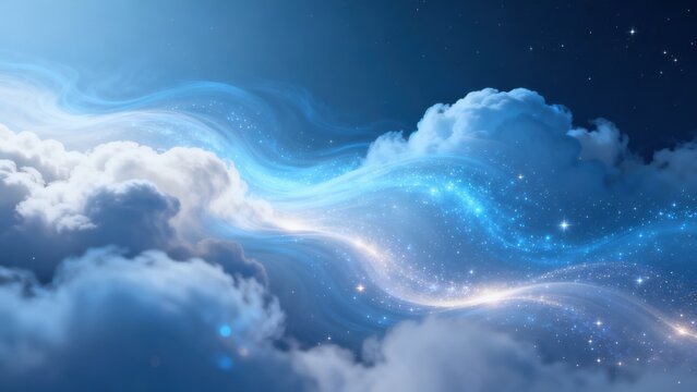 Starry sky with clouds and light waves