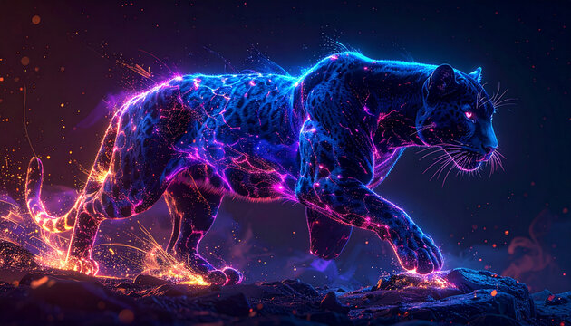 Electric neon panther creature glowing with vibrant energy