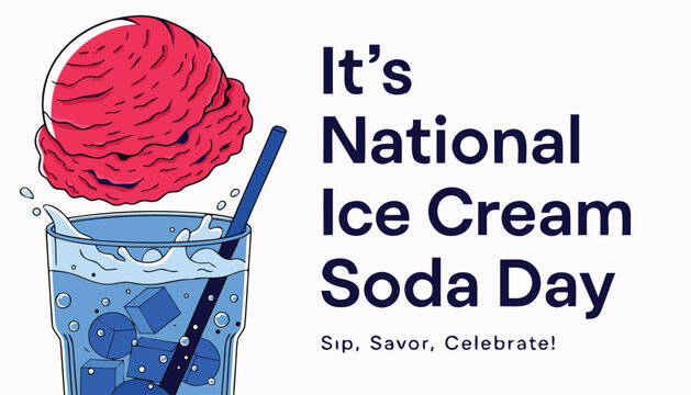 Red scoop of ice cream floating over a blue soda