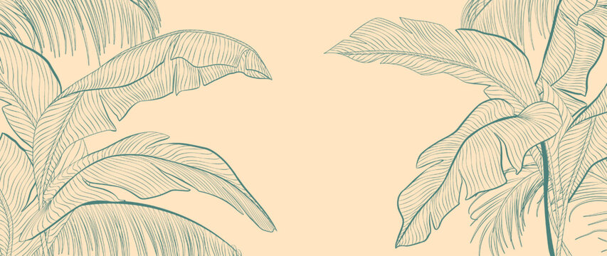 Botanical background with palm leaves in line art style. Premium hand-drawn vector for decor, prints, textiles, wallpaper, packaging, and interior design.