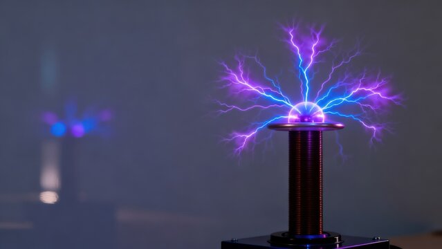 Tesla coil emitting colorful electrical arcs