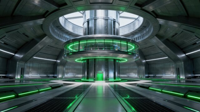 Futuristic circular metallic interior