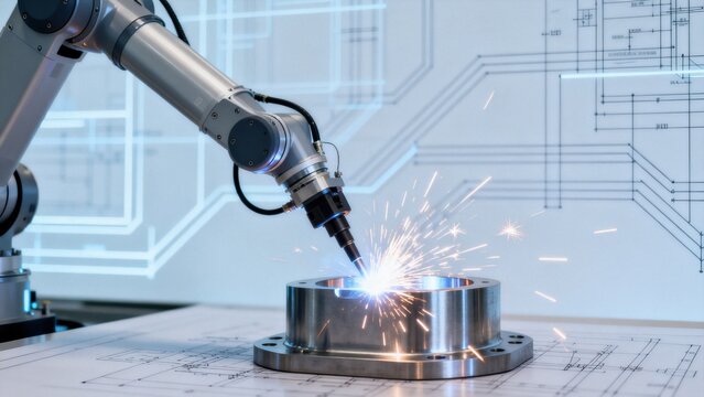 Robot arm welding metal part